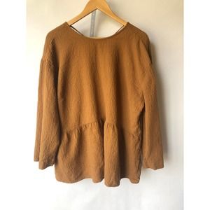 Madewell Brown Puckered Cotton Blouson Top, Size 1X